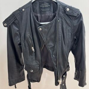 AlL SAINTS vintage cropped Black Leather Jacket